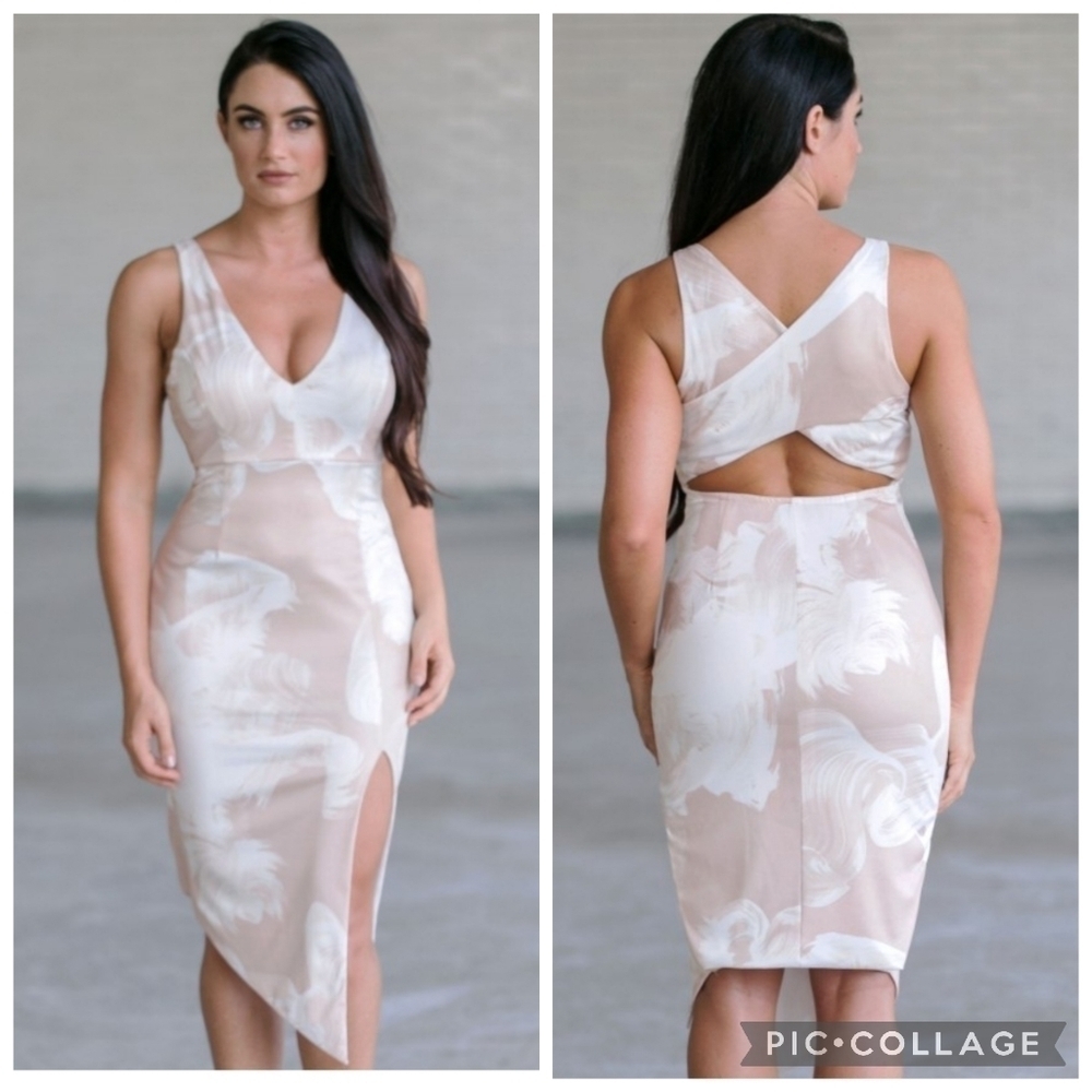 *Last Chance* NWT L'atiste Sleeveless Bodycon Dress Asymmetrical Hem Ivory